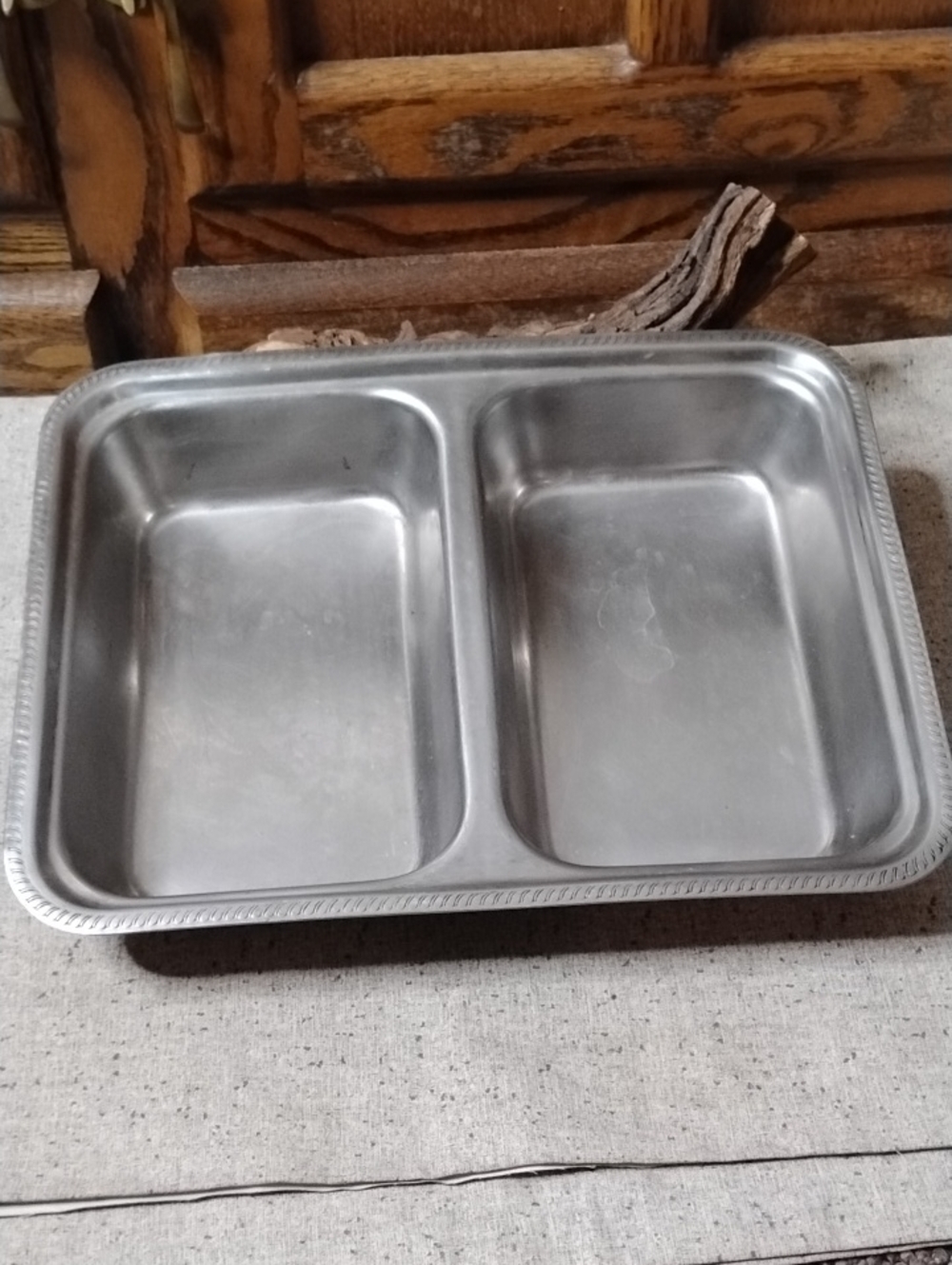 Double-Compartment Stainless Serving Tray - Silver
